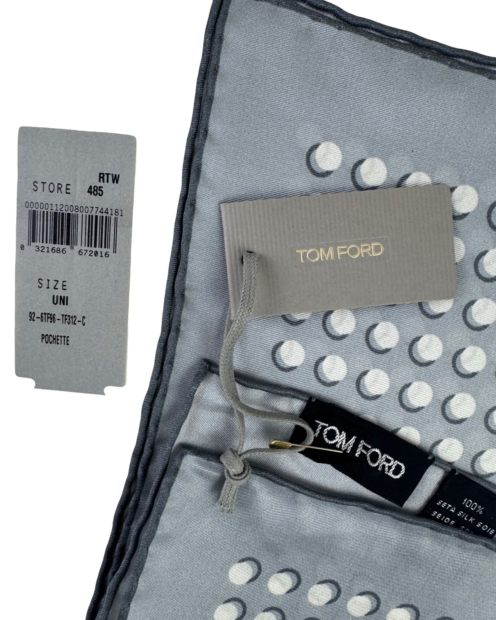Tom Ford Pocket Square Gray White Dots