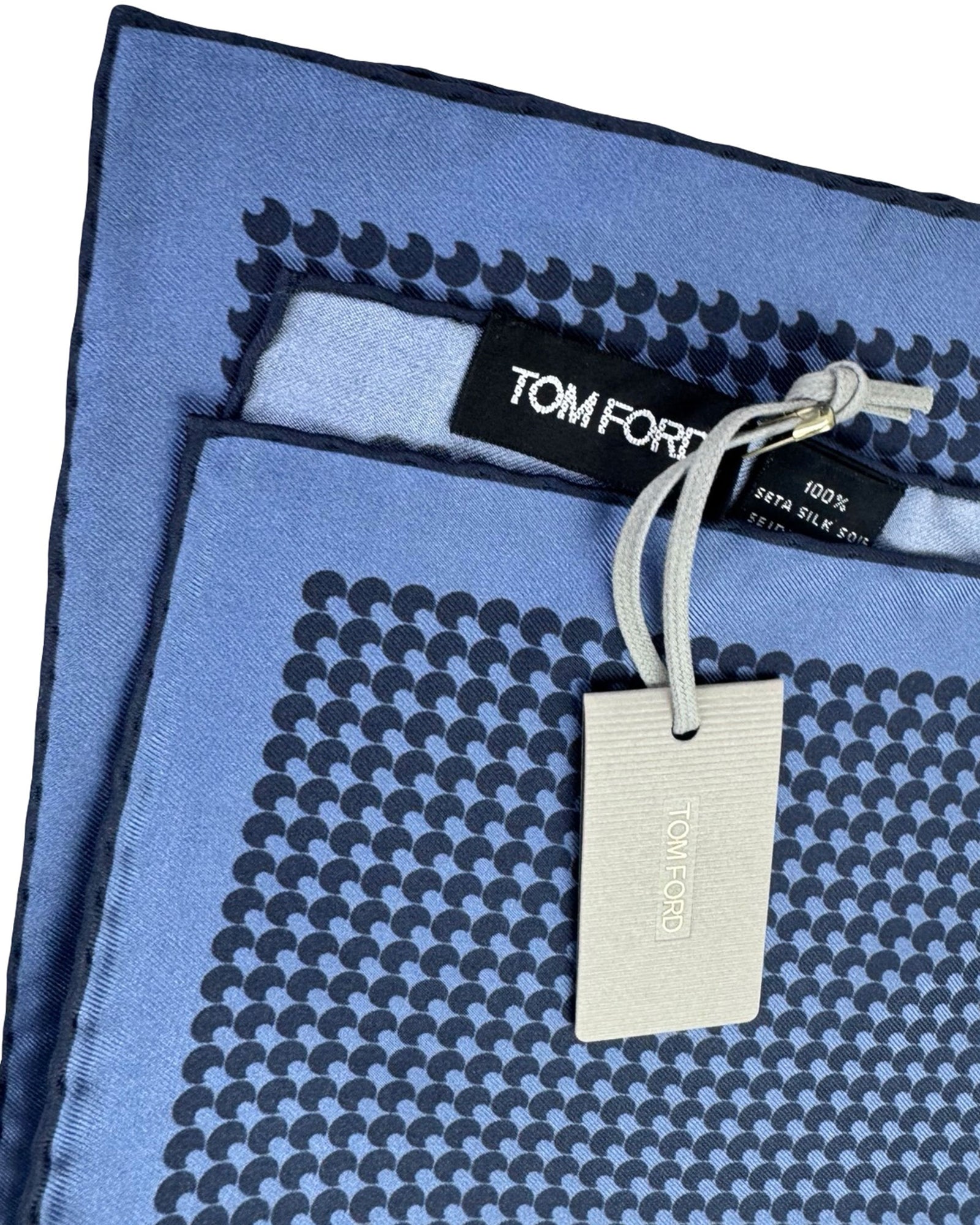 Tom Ford Silk Pocket Square Metal Blue Black Design