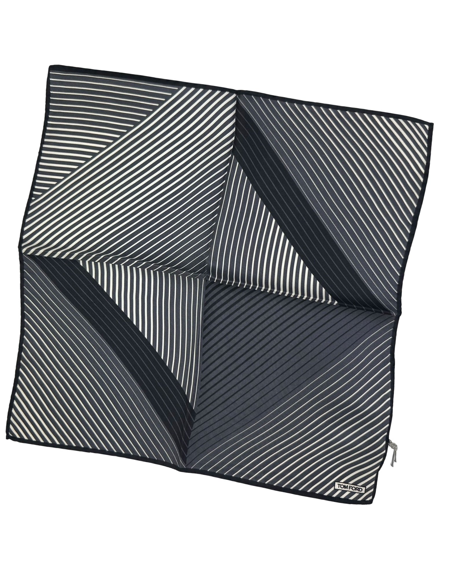 Tom Ford Silk Pocket Square Gray Black 3D Geometric Striped Triangles Shapes