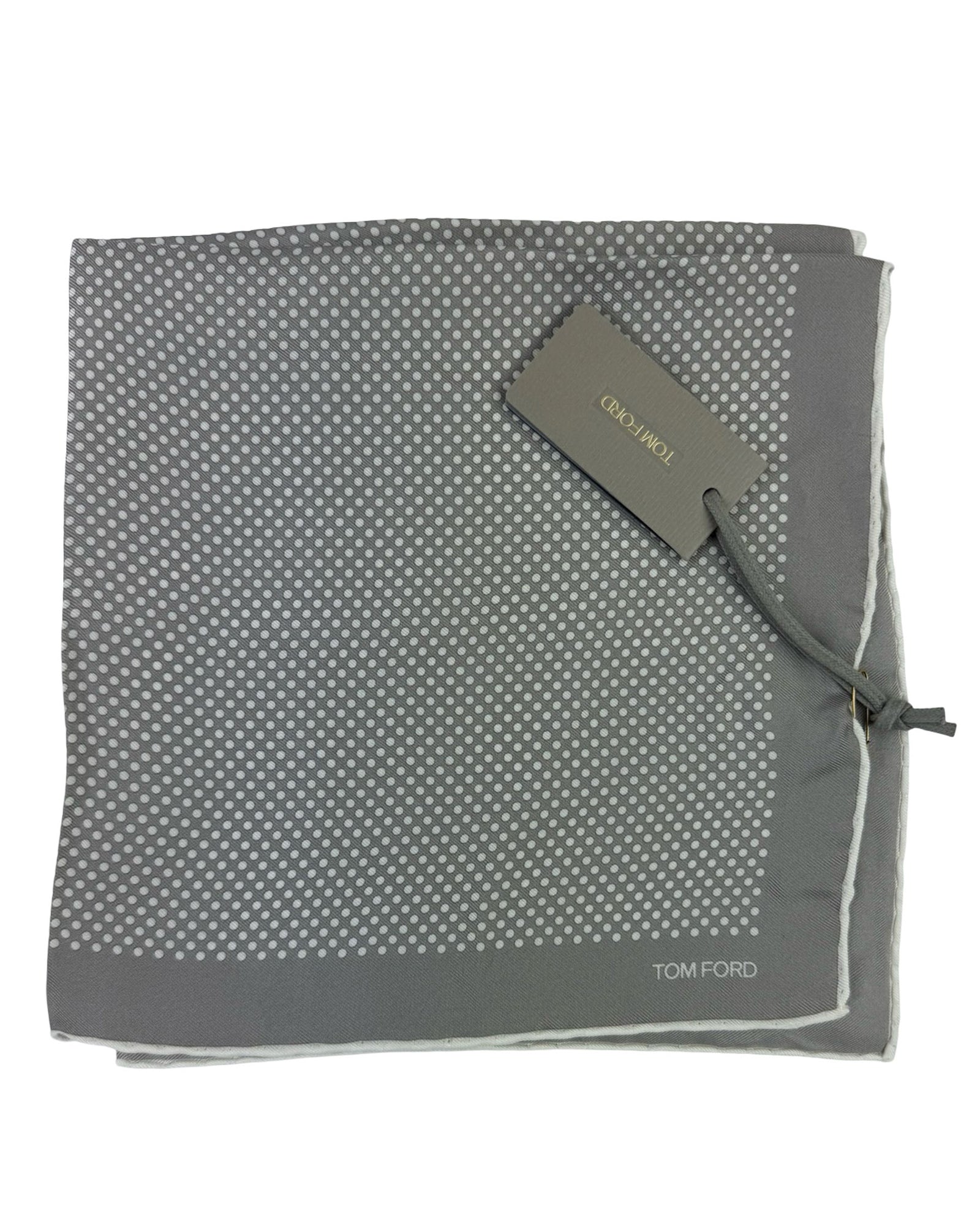 Tom Ford Silk Pocket Square Gray White Dots