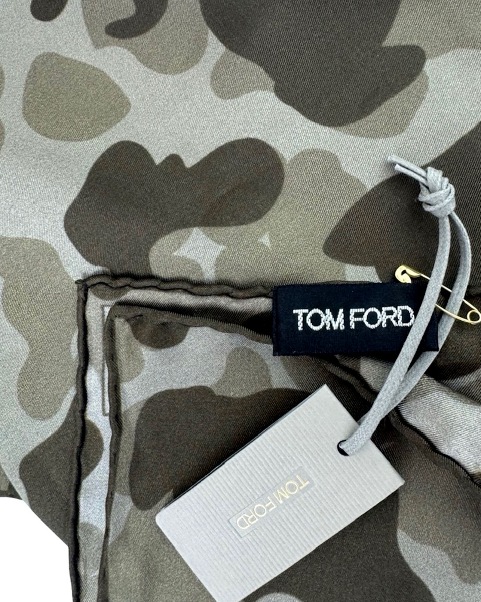 Tom Ford Silk Pocket Square Gray Camo