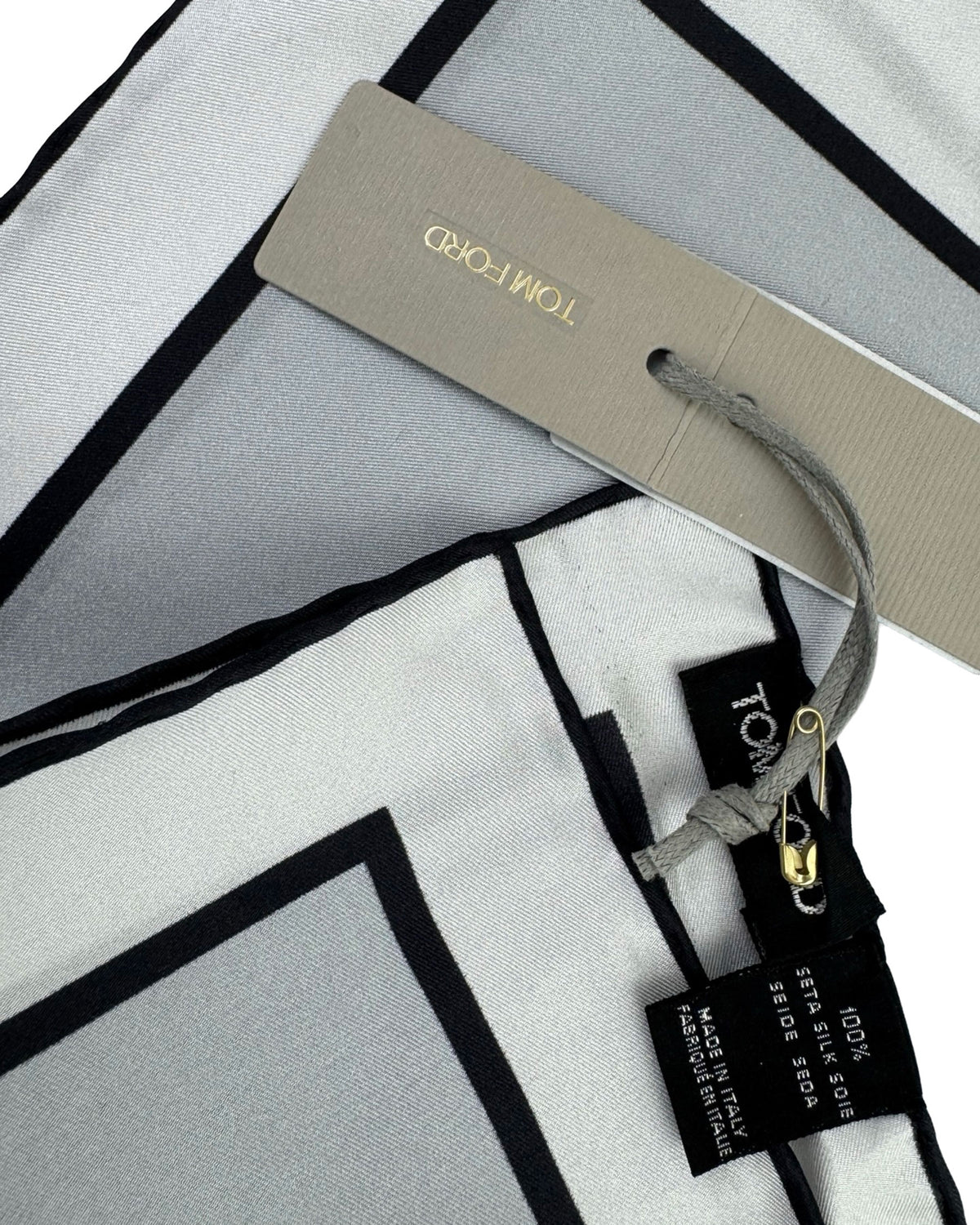 Tom Ford Silk Pocket Square Gray Black White