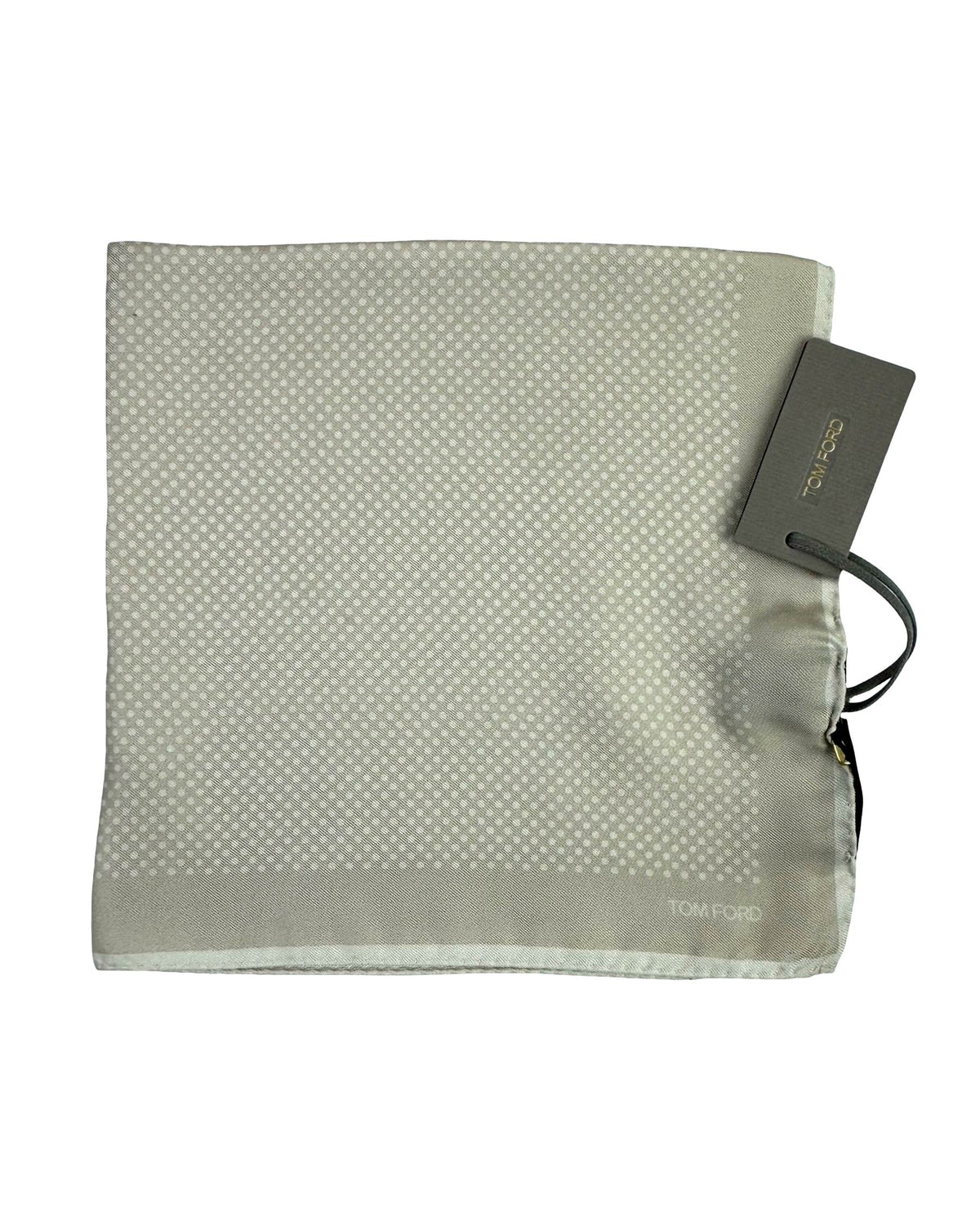 Tom Ford Silk Pocket Square Tan Gray Dots