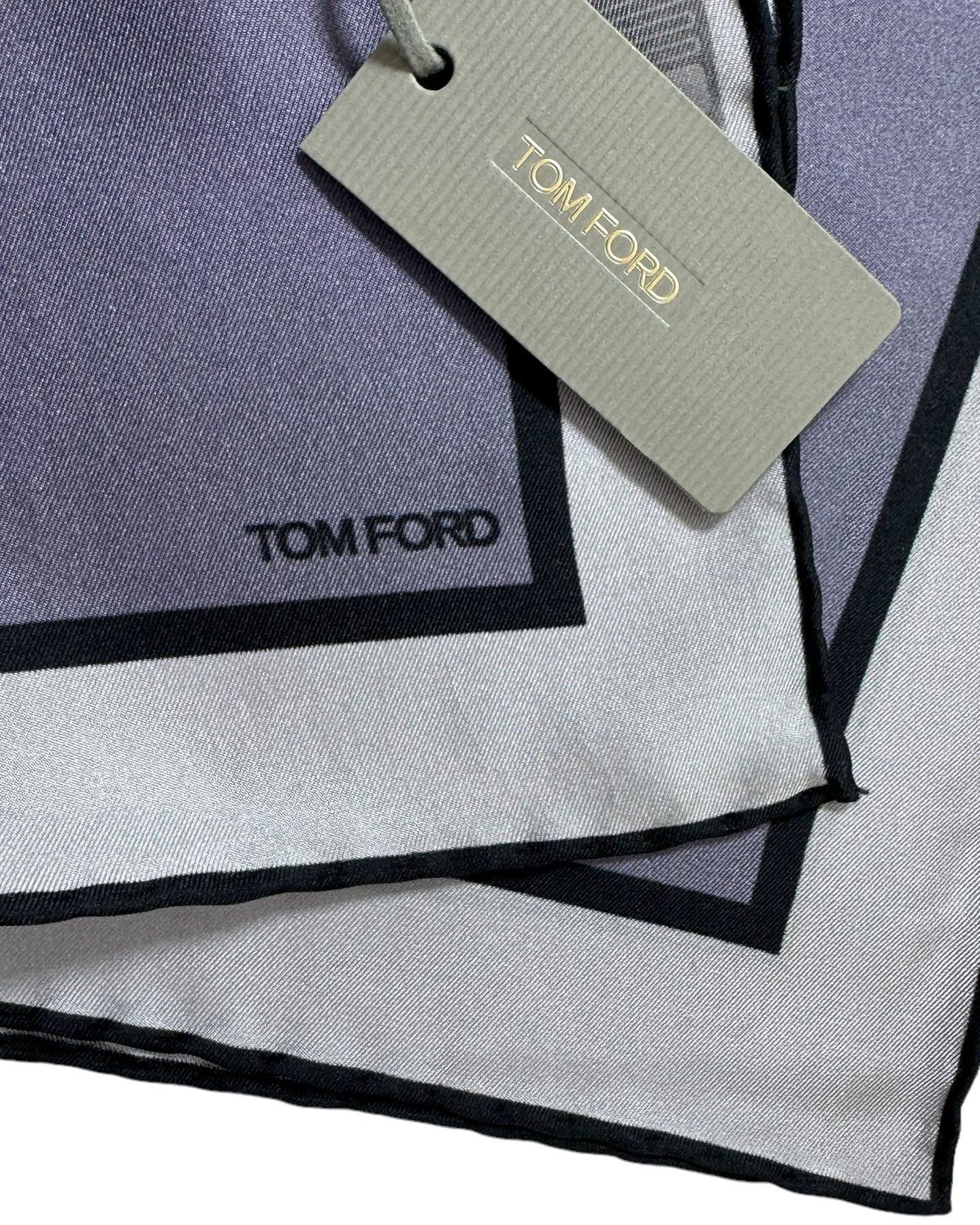 Tom Ford Silk Pocket Square Gray Silver With Black Edge