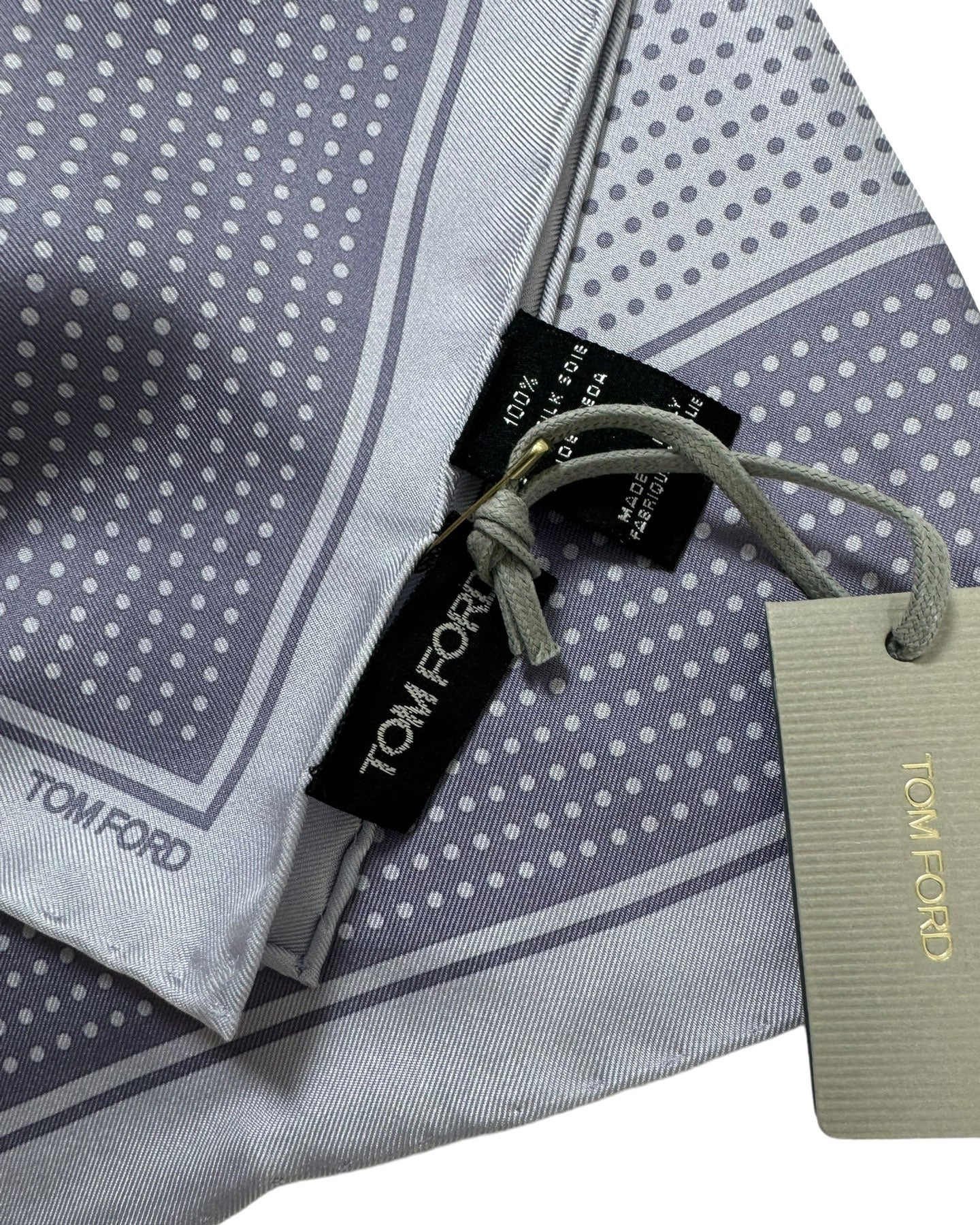 Tom Ford Silk Pocket Square Gray Mini Dots