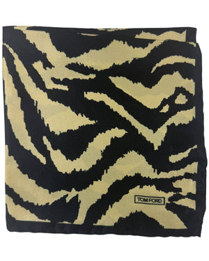 Tom Ford Silk Pocket Square Black Brown Tiger