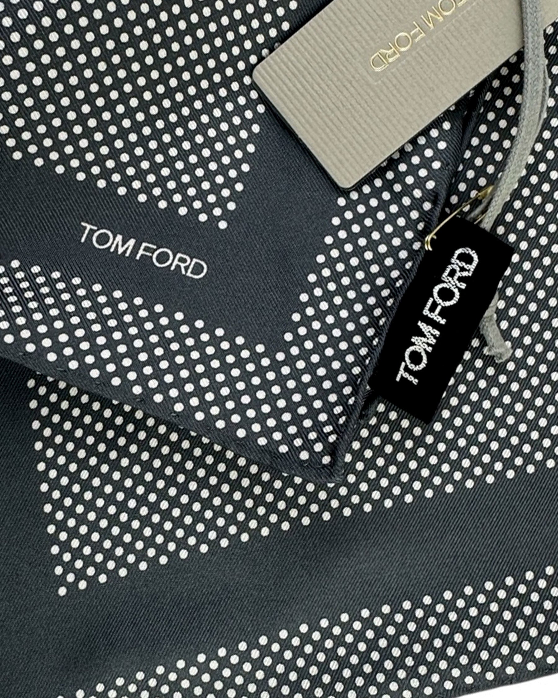 Tom Ford Silk Pocket Square Dark Gray White Dots