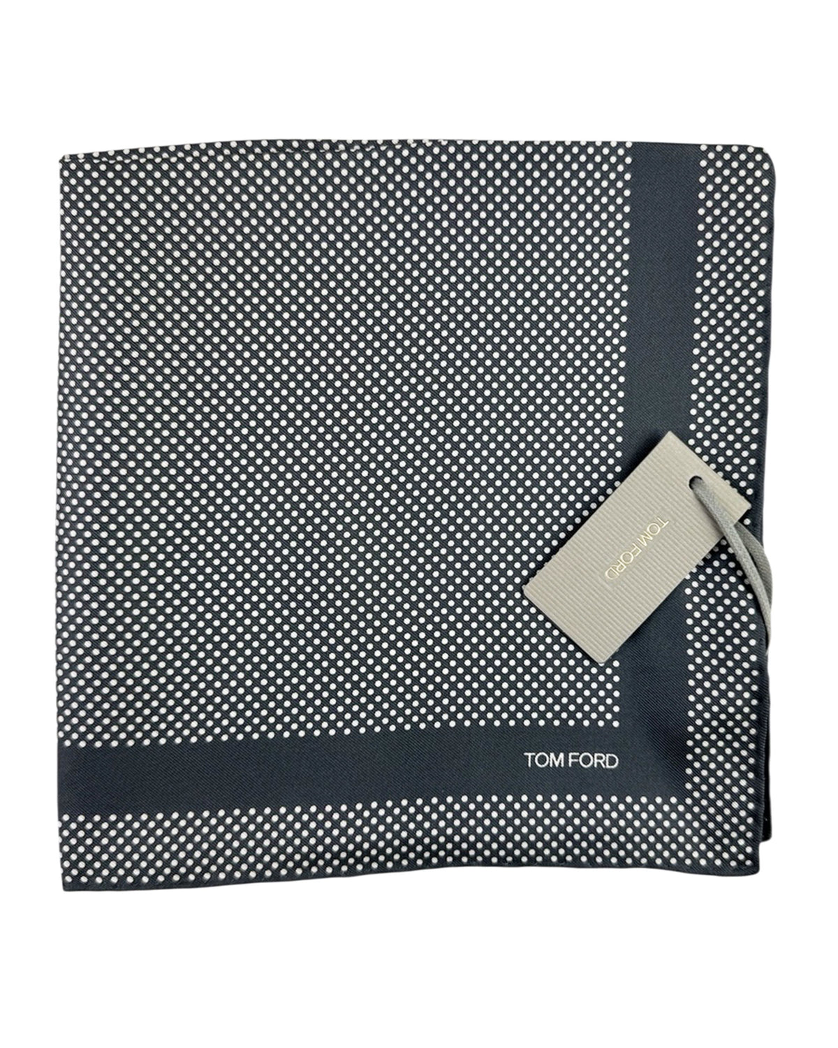 Tom Ford Silk Pocket Square Dark Gray White Dots