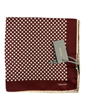 Tom Ford Silk Pocket Square Brown White Polka Dots