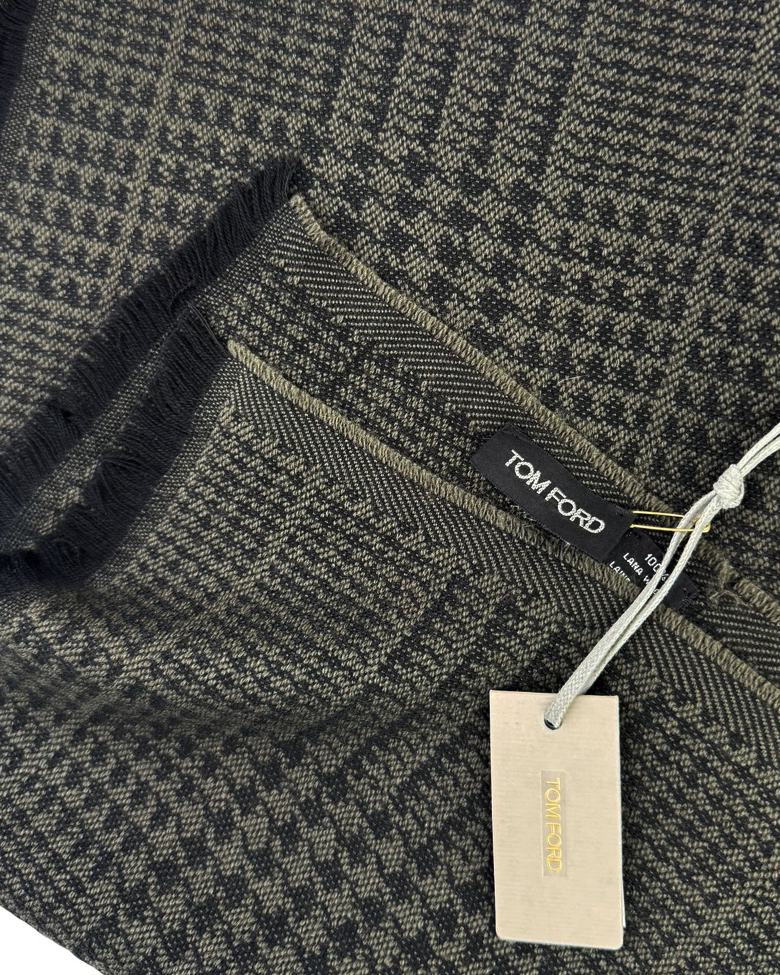 Tom Ford Scarf Gray Black Glen Plaid - Wool Cashmere