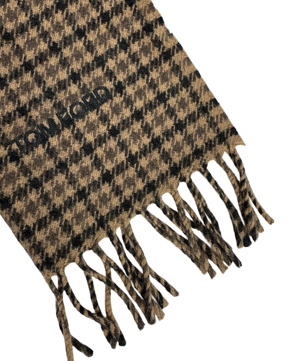 Tom Ford Scarf Brown Houndstooth Check - Wool Cashmere