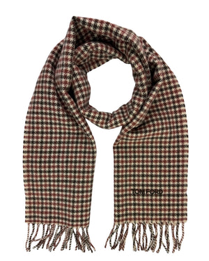Tom Ford Scarf Maroon Houndstooth Check - Wool Cashmere New