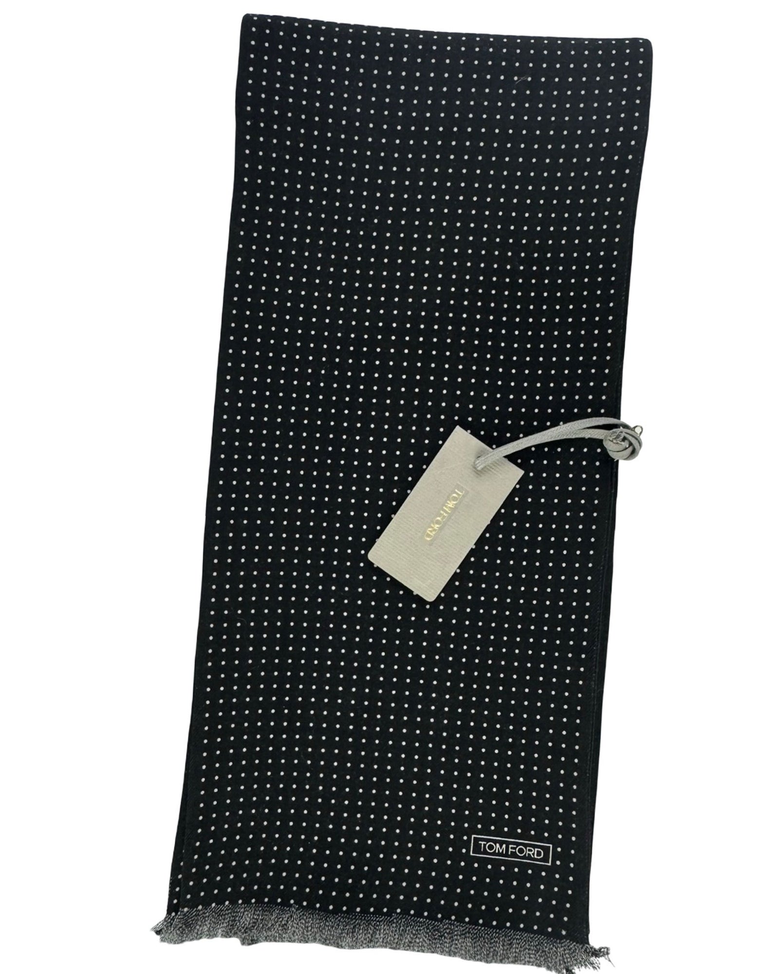 Tom Ford Short Scarf Black Silver Dots Design - Wool Shawl Men Collection