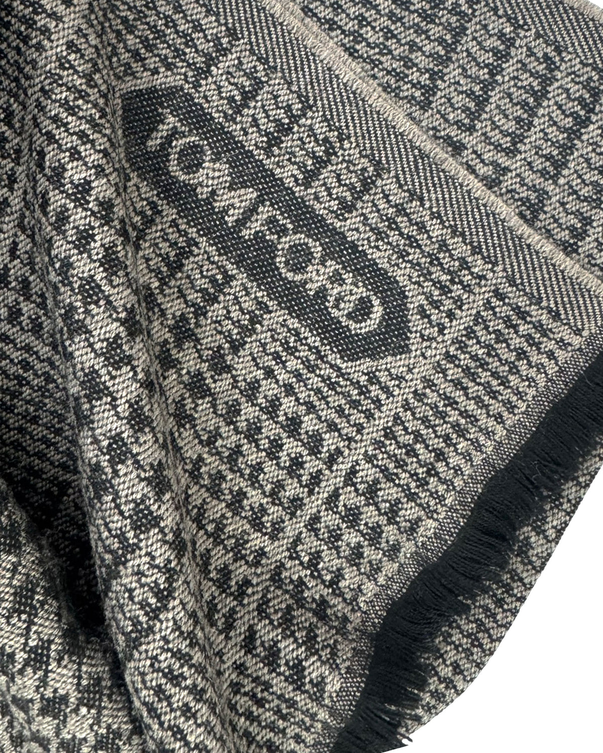 Tom Ford Wool Scarf Glen Check Black Silver