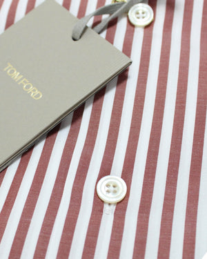 Tom Ford Button-Down Shirt White Maroon Stripes