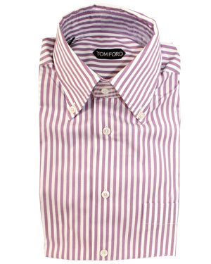Tom Ford Dress Shirt Purple White Stripes Modern Fit 39 - 15 1/2