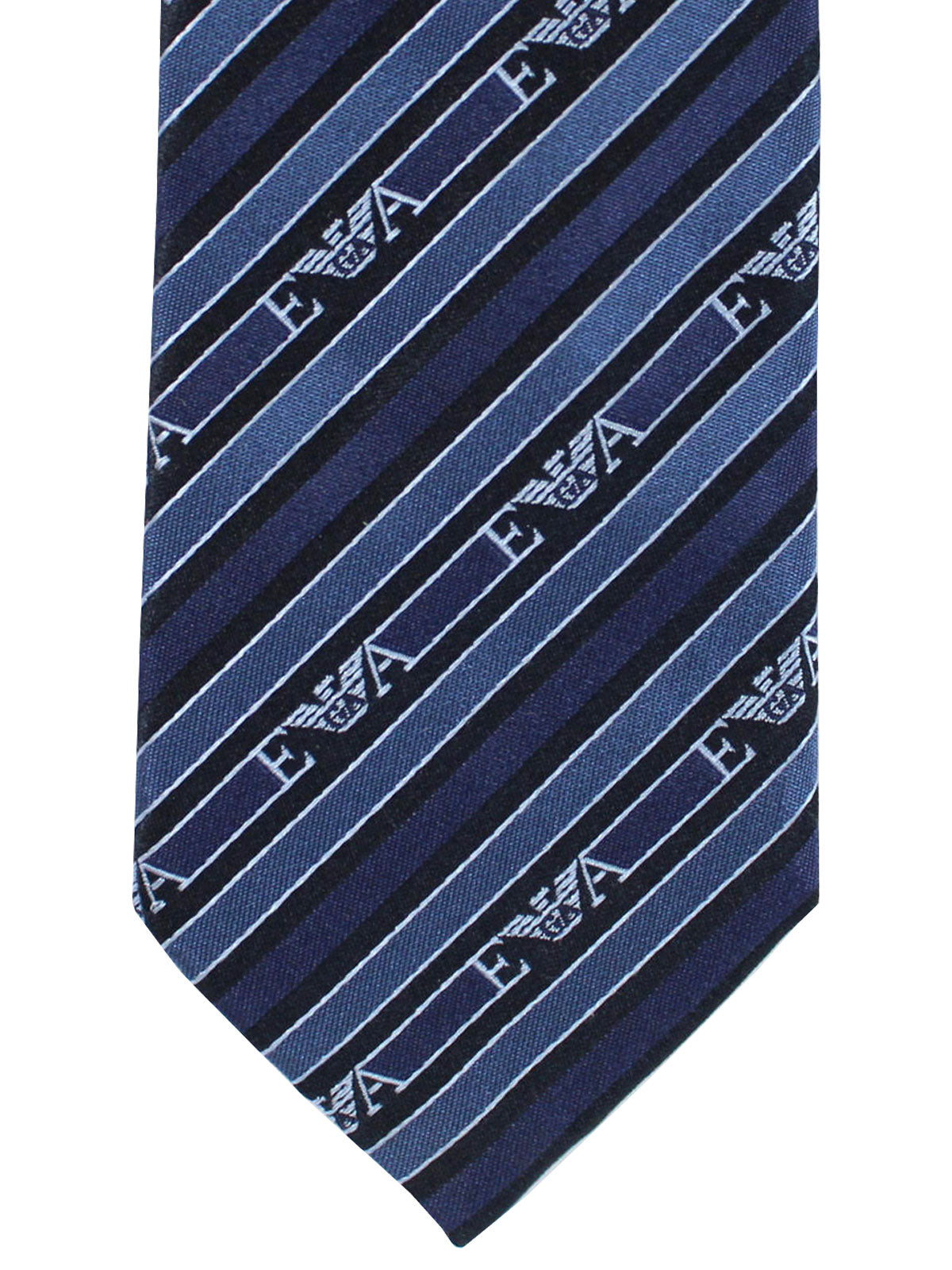 Armani Silk Tie Smokey Blue Logo Stripes - Skinny Nectie
