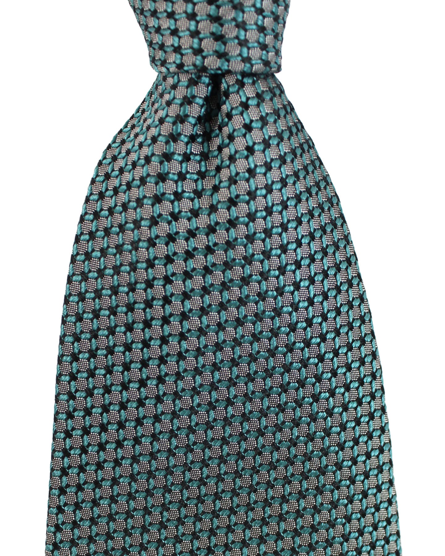 Tom Ford Silk Tie Gray Ceylon Green Geometric - Wide Necktie