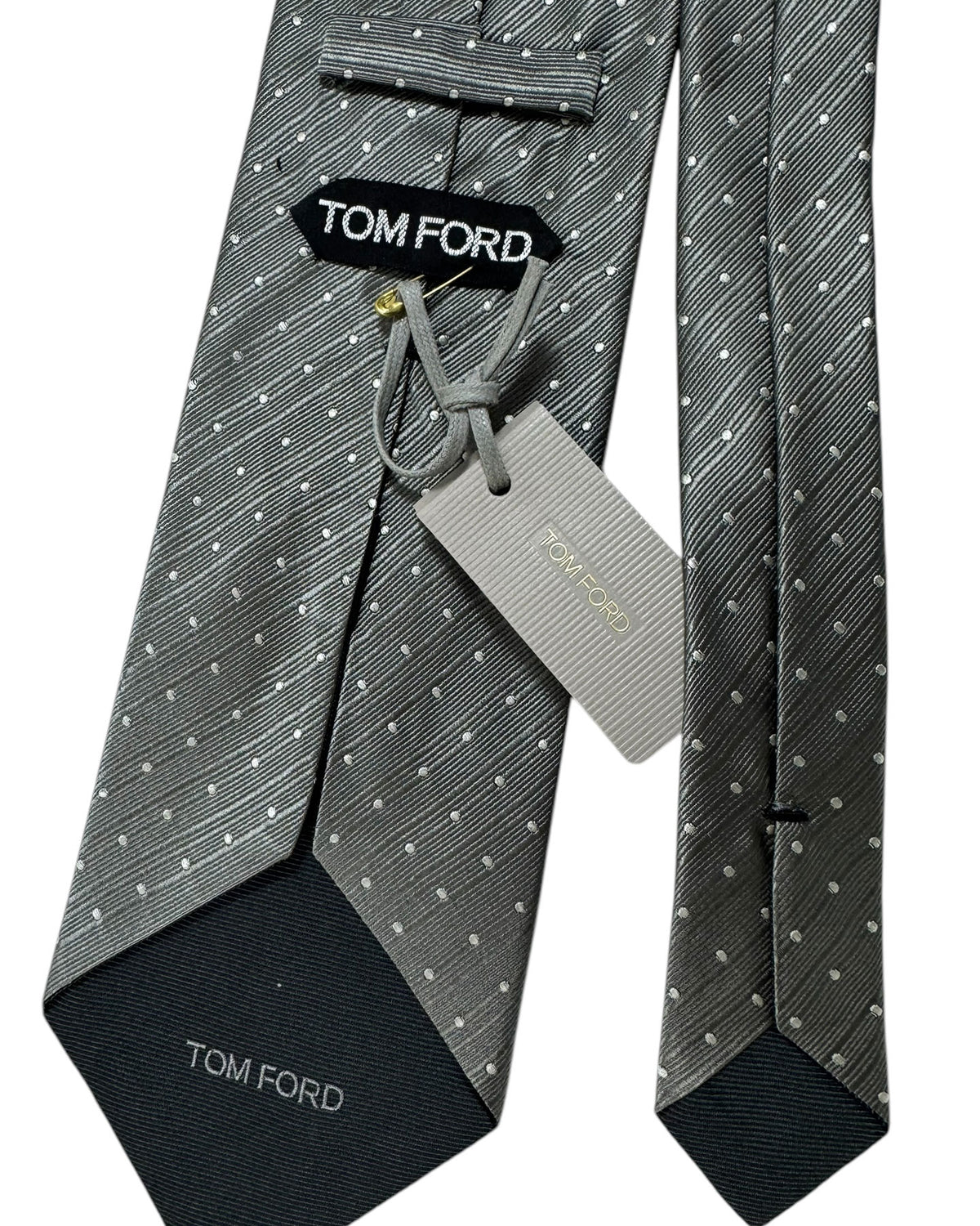Tom Ford Tie Gray Silver Mini Dots - Wide Necktie