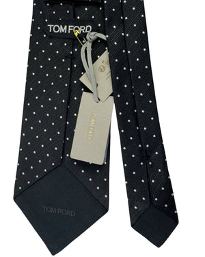 Tom Ford Silk Tie Black Silver Polka Dots - Wide Necktie