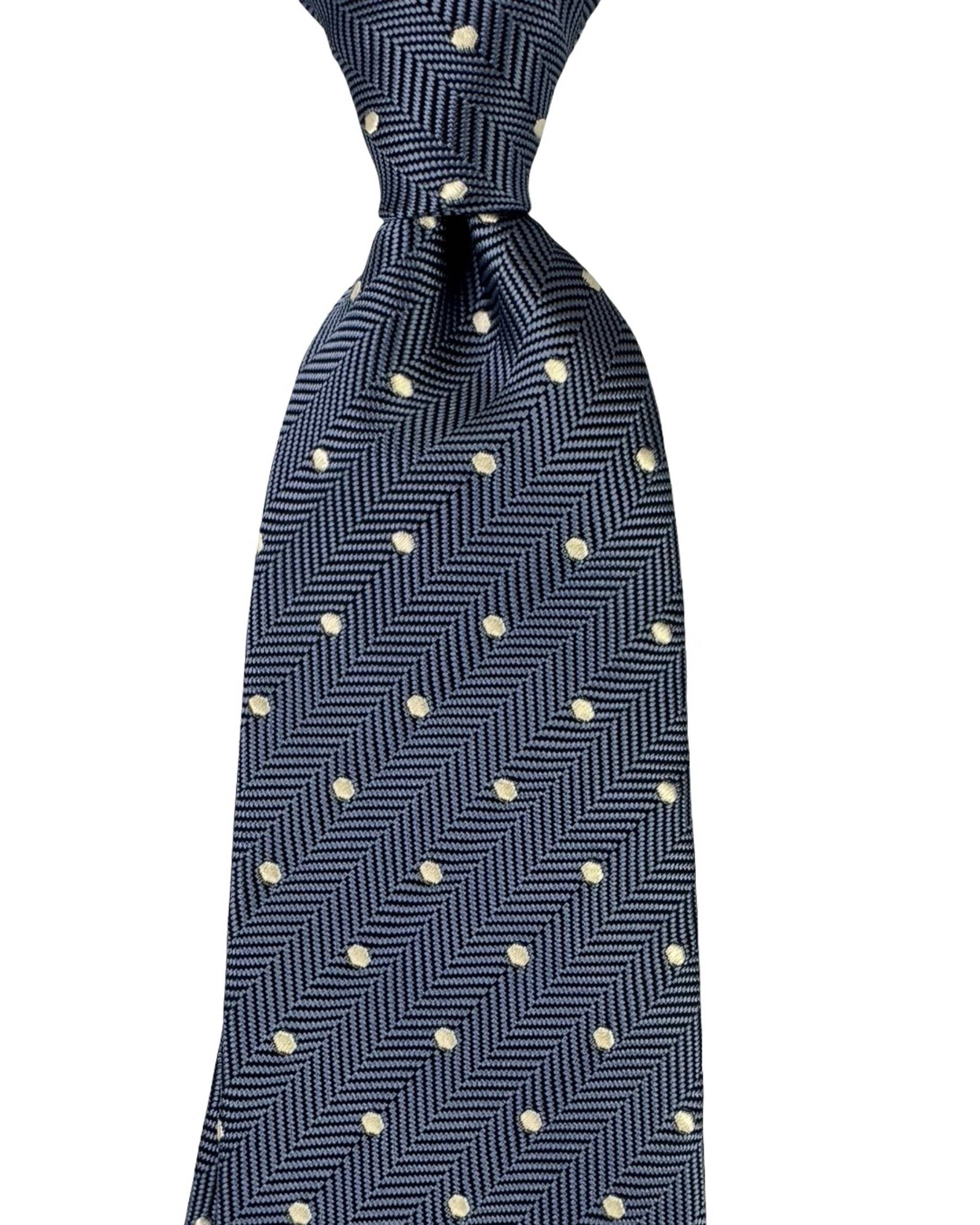 Tom Ford Silk Tie Blue Silver Polka Dots