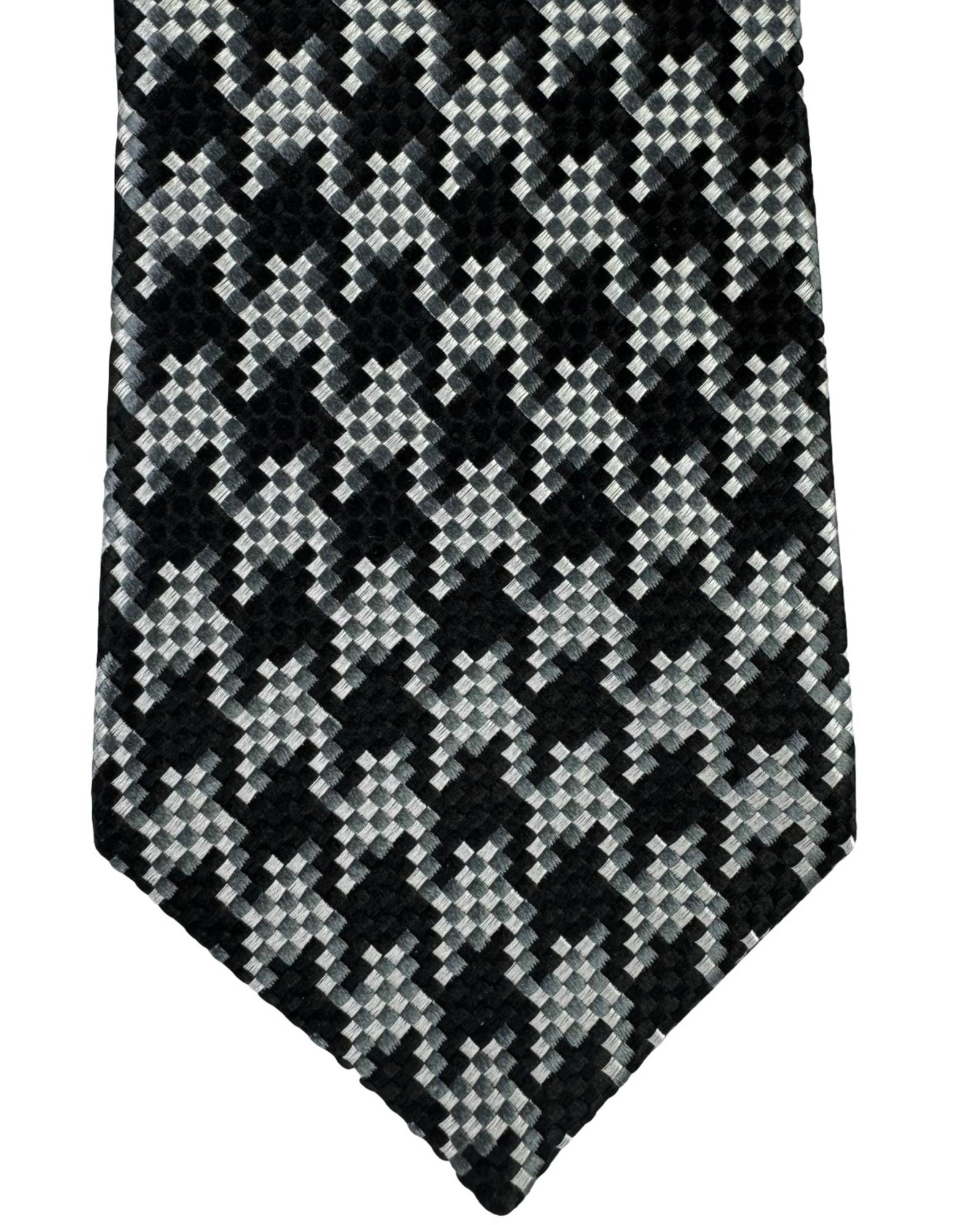 Tom Ford Silk Tie Black Silver Grey Black Houndstooth Design