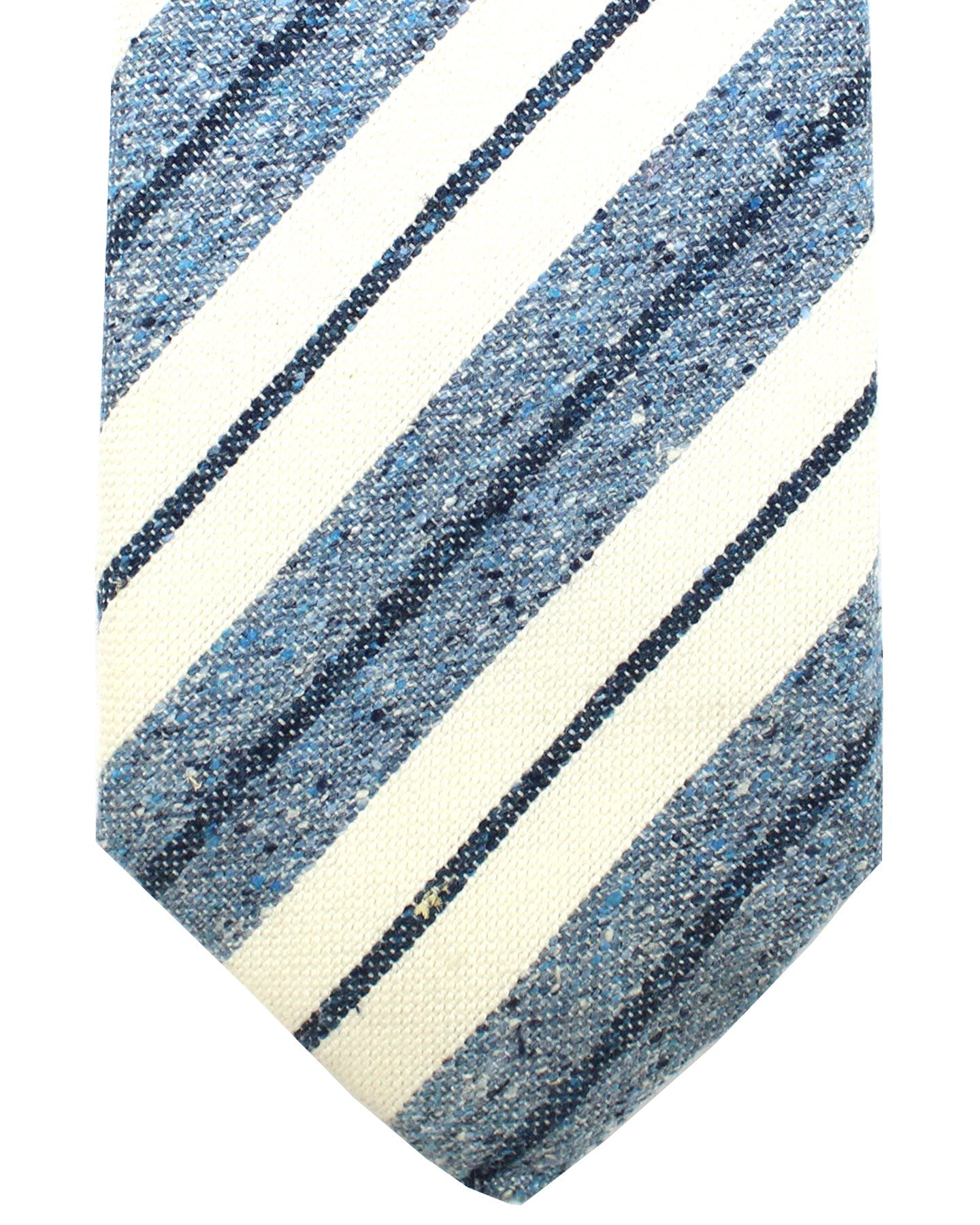 Ungaro Silk Cotton Tie White Blue Stripes - Narrow Cut Designer Necktie