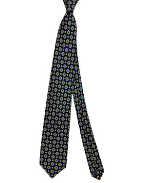 Massimo Valeri 11 Fold Tie Dark Blue Medallion - Sartorial Elevenfold Necktie