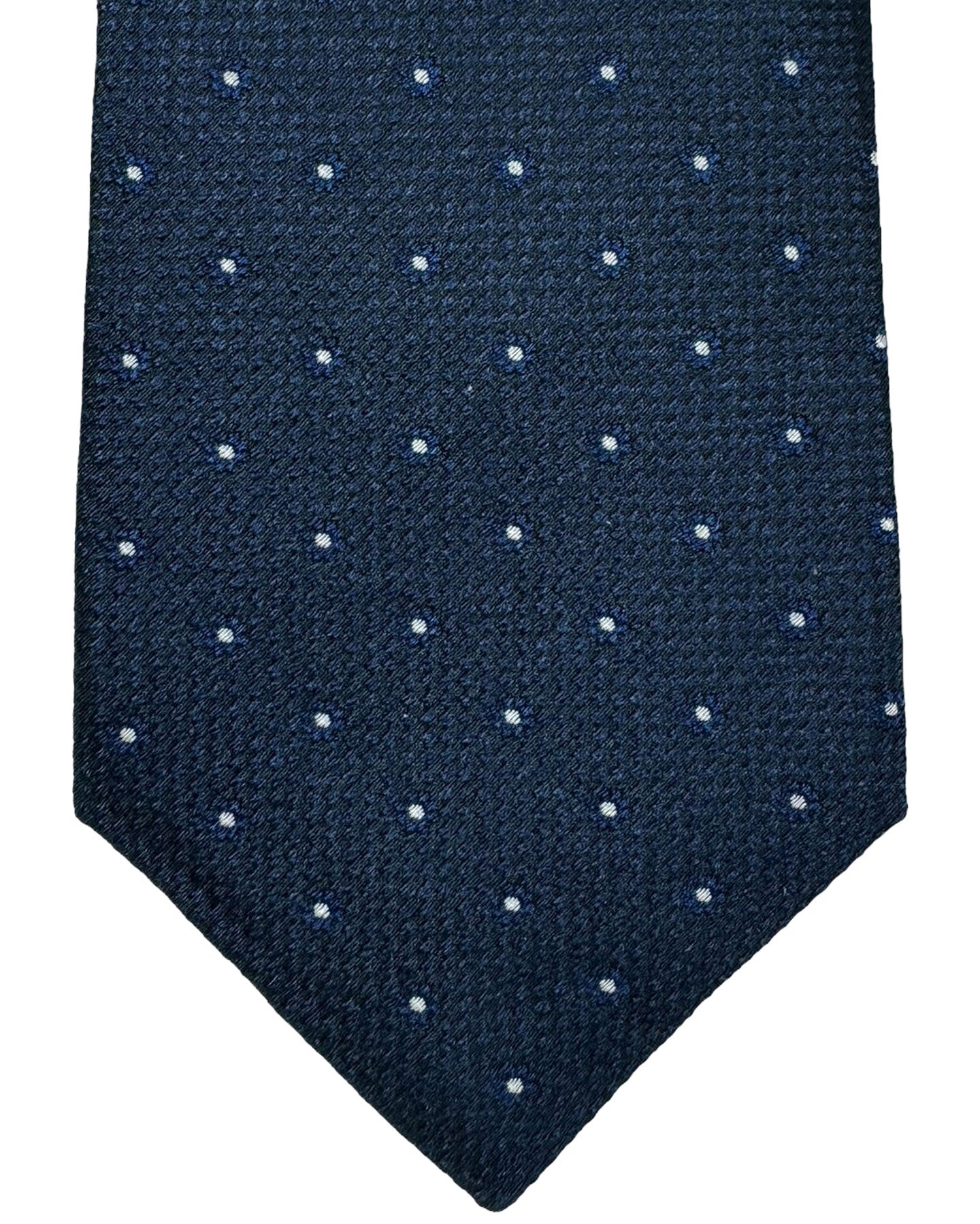 Massimo Valeri 11 Fold Tie Midnight Blue Black Silver Micro Dots - Elevenfold Necktie