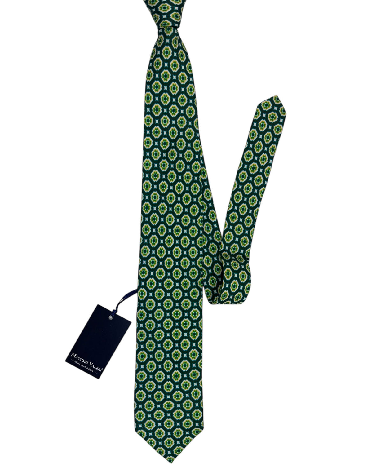 Massimo Valeri Extra Long Tie Green Design - Hand Made In Italy
