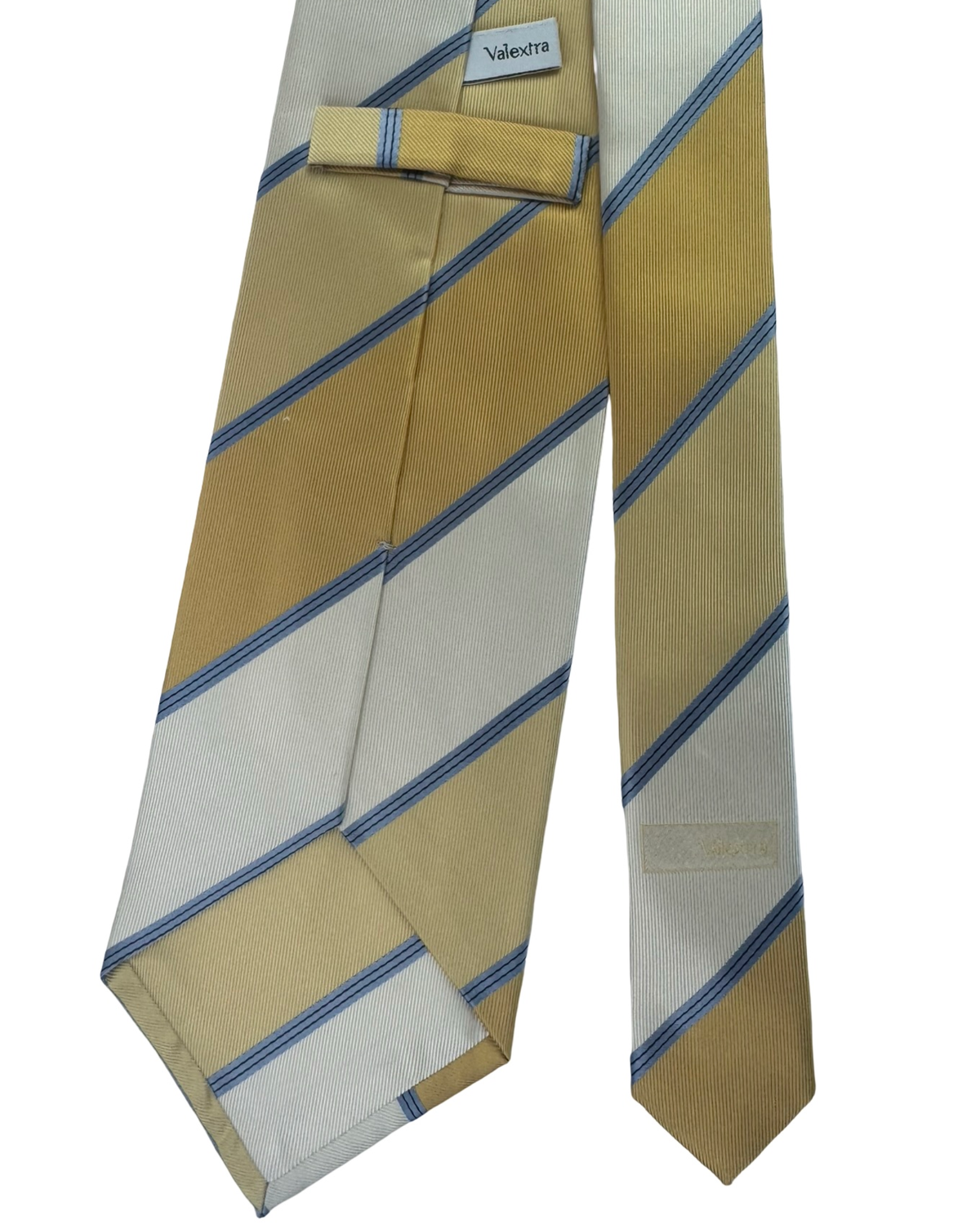 Valextra Silk Tie Yellow Orange White Stripes Design - Wide Necktie