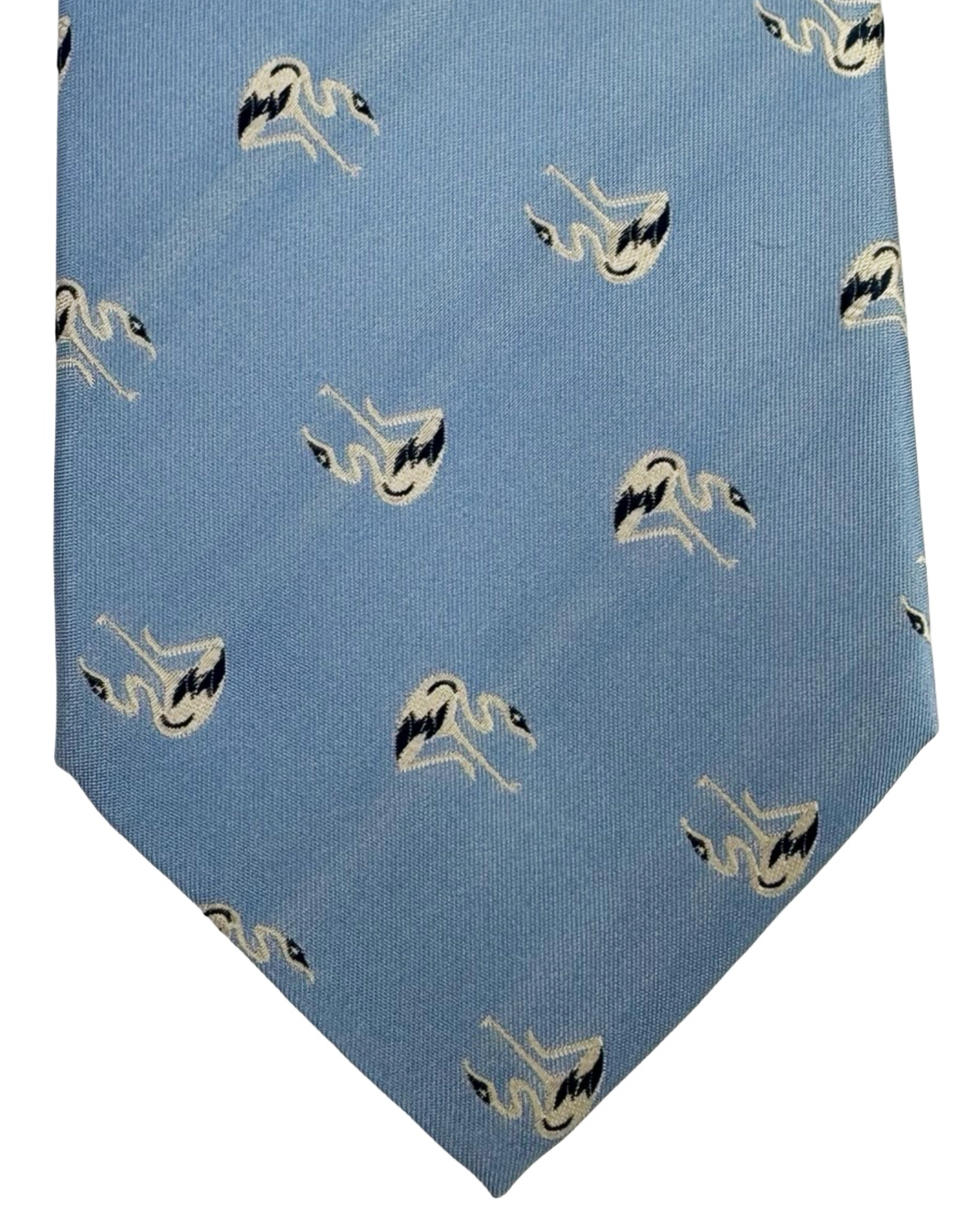 Valextra Silk Tie Blue White / Black Flamingo Motifs - Wide Necktie