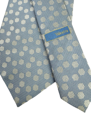 Valextra Silk Tie Blue Silver Hexagon Design - Wide Necktie FINAL SALE