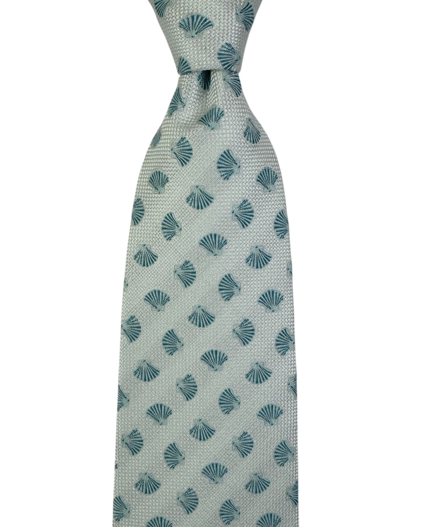 Valextra Silk Tie Gray Silver Teal Shell Pattern - Wide Necktie SALE