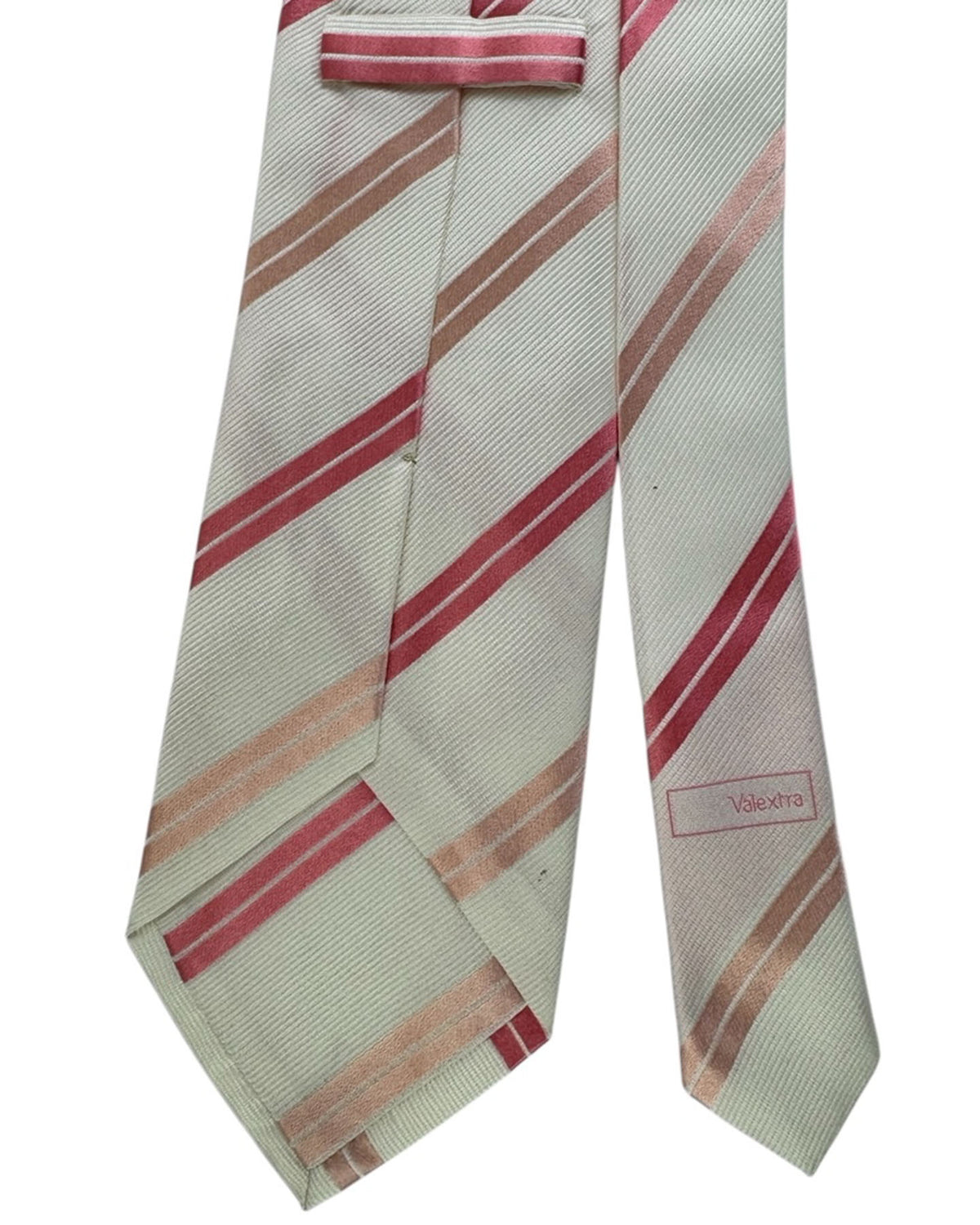 Valextra Silk Tie White-Silver Pink Stripes - Wide Necktie