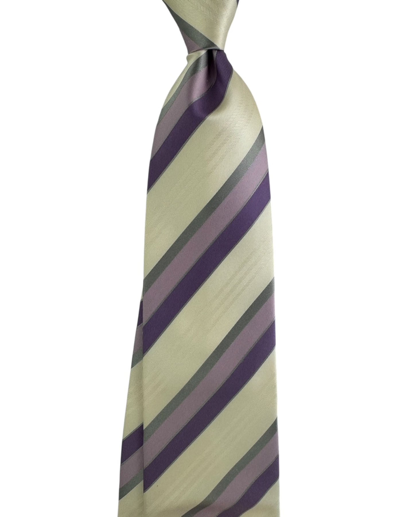 Valextra Silk White & Purple Striped Design - Wide Necktie