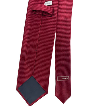 Valextra Silk Tie Solid Burgundy Ribbed Design - Wide Necktie
