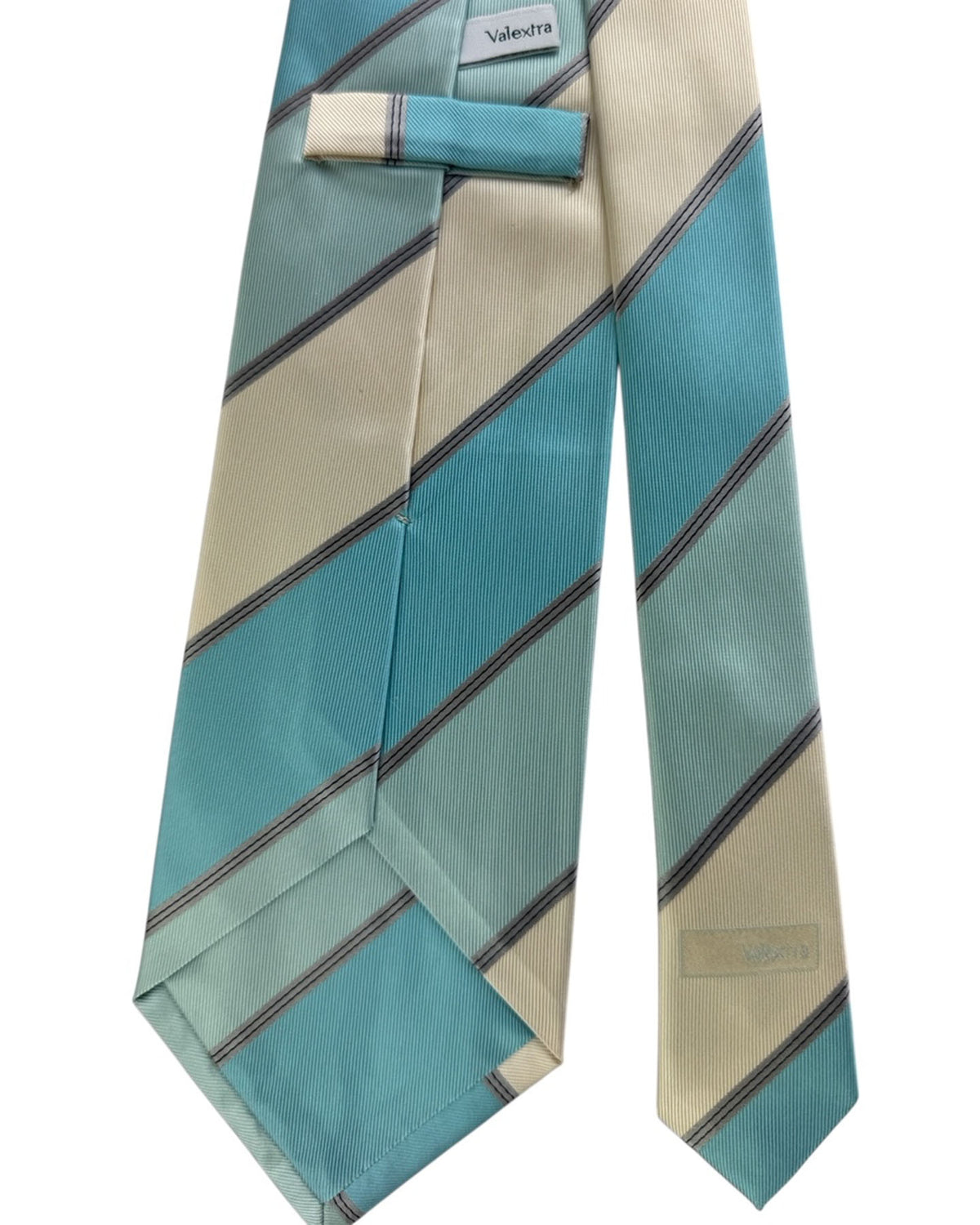 Valextra Silk Tie Turquoise And Cream Stripe Design - Wide Necktie