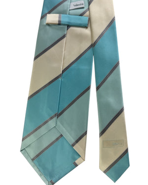 Valextra Silk Tie Turquoise And Cream Stripe Design - Wide Necktie