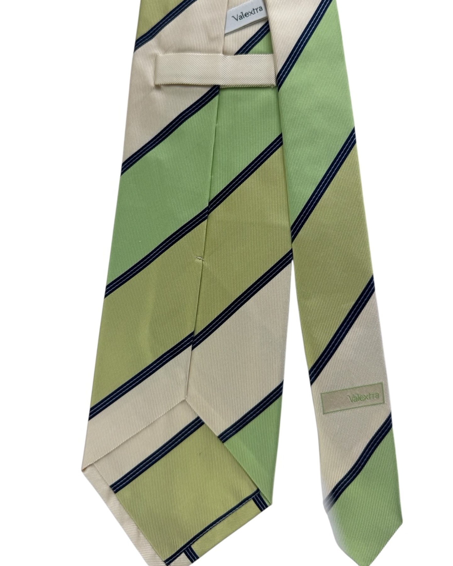 Valextra Tie Lime Green Navy Stripes Design - Wide Necktie BLACK FRIDAY SALE