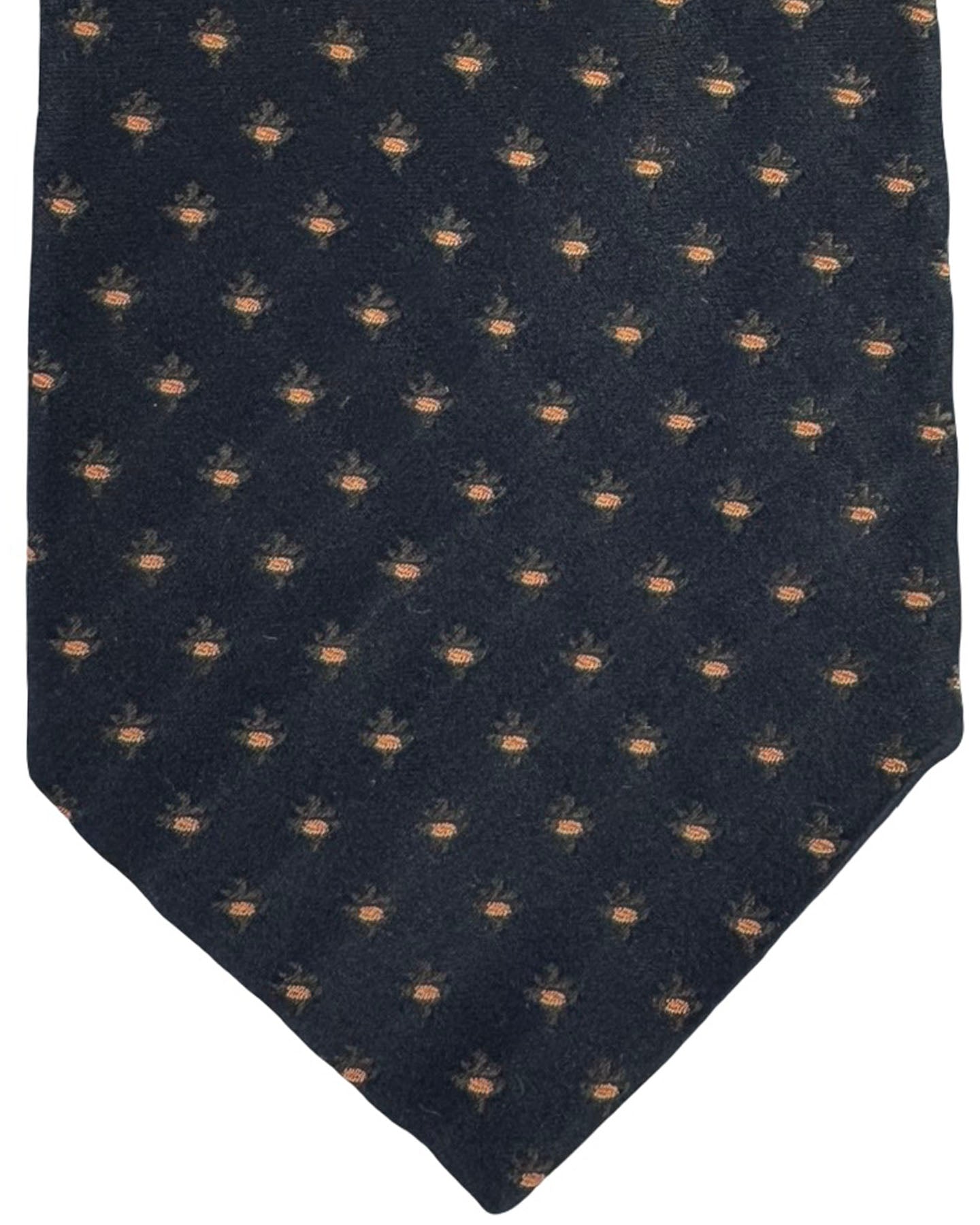 Valextra Silk Tie Black With Orange Emblem - Wide Necktie