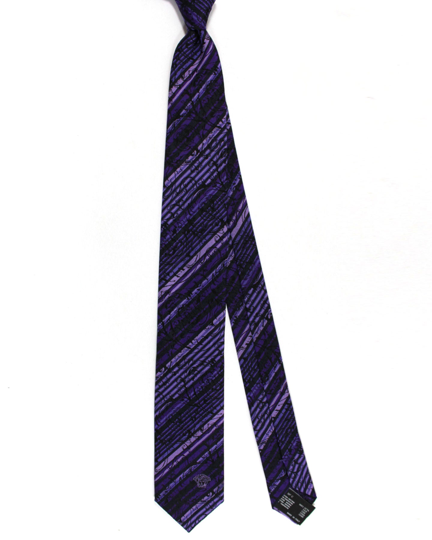 Versace Silk Tie Purple Floral Stripes - Narrow Necktie