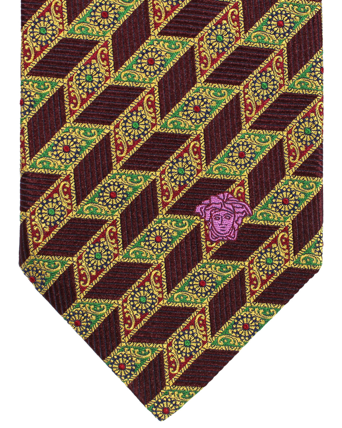 Versace Silk Tie Maroon Green Gold Medallions