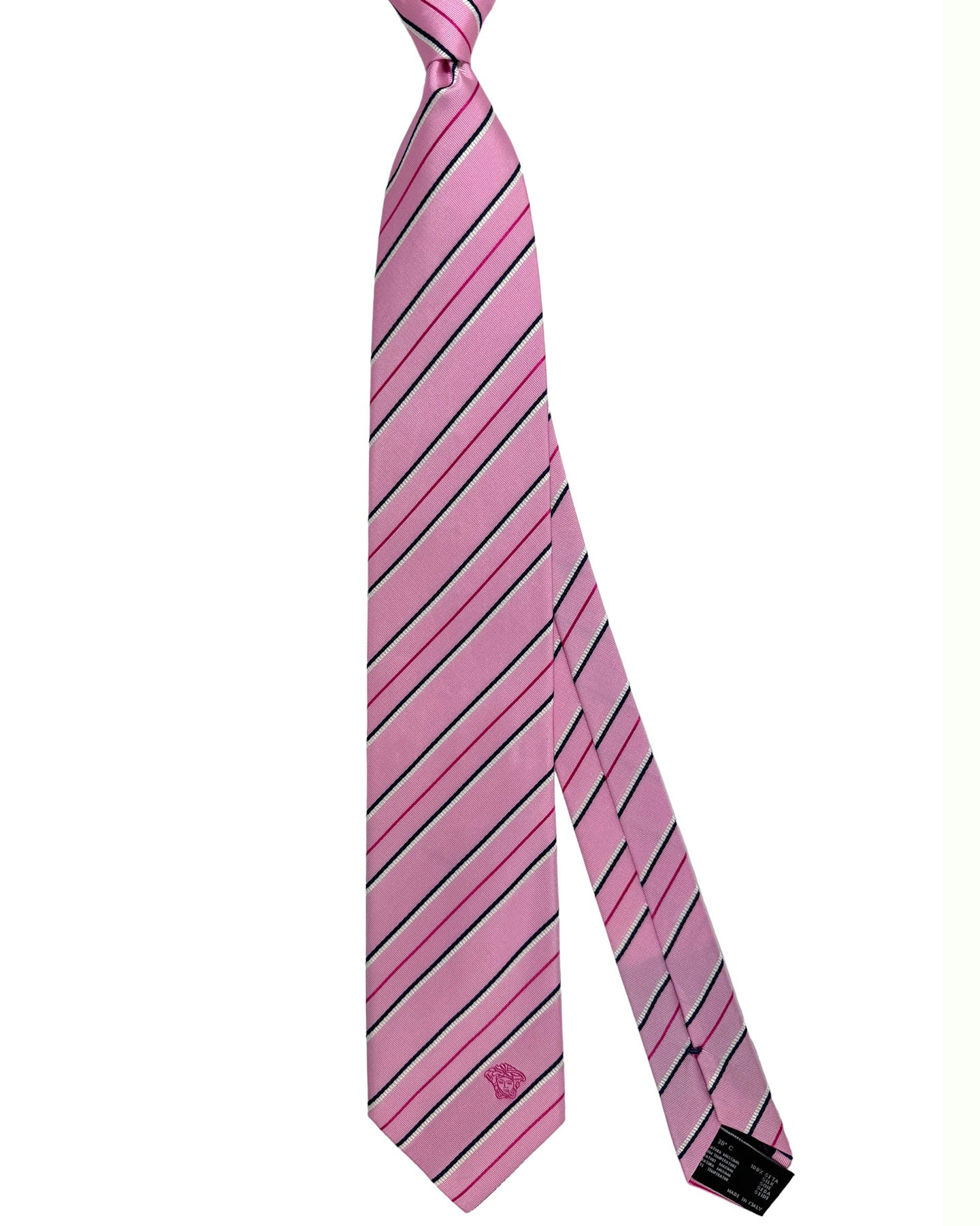 Versace Silk Tie Pink Navy Stripes Design