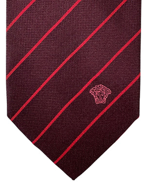 Versace Silk Tie Red Dark Bordeaux Stripes Design