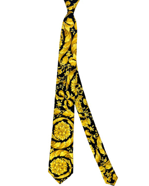 Versace Silk Tie Black Gold Barocco Medusa