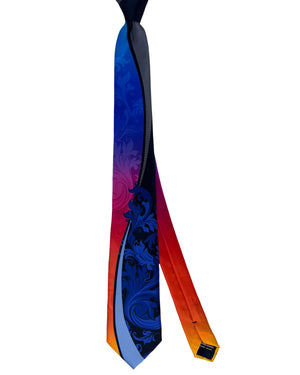 Sale Pancaldi Silk Tie Royal Blue Orange Ornamental Swirl Design