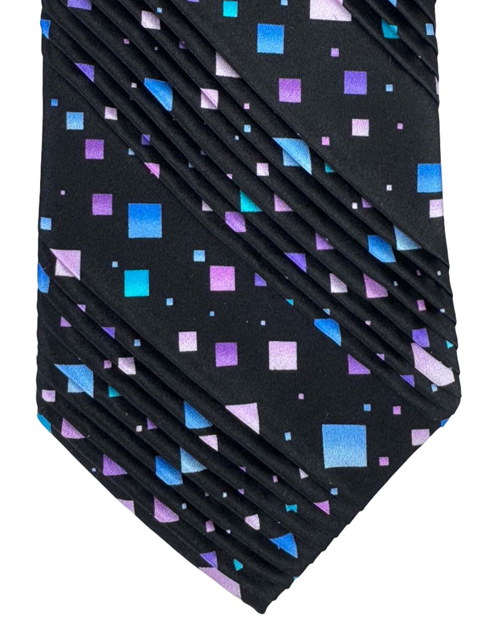 Vitaliano Pancaldi Pleated Silk Tie Purple Black Aqua
