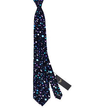Vitaliano Pancaldi Pleated Silk Tie Purple Black Aqua Squares