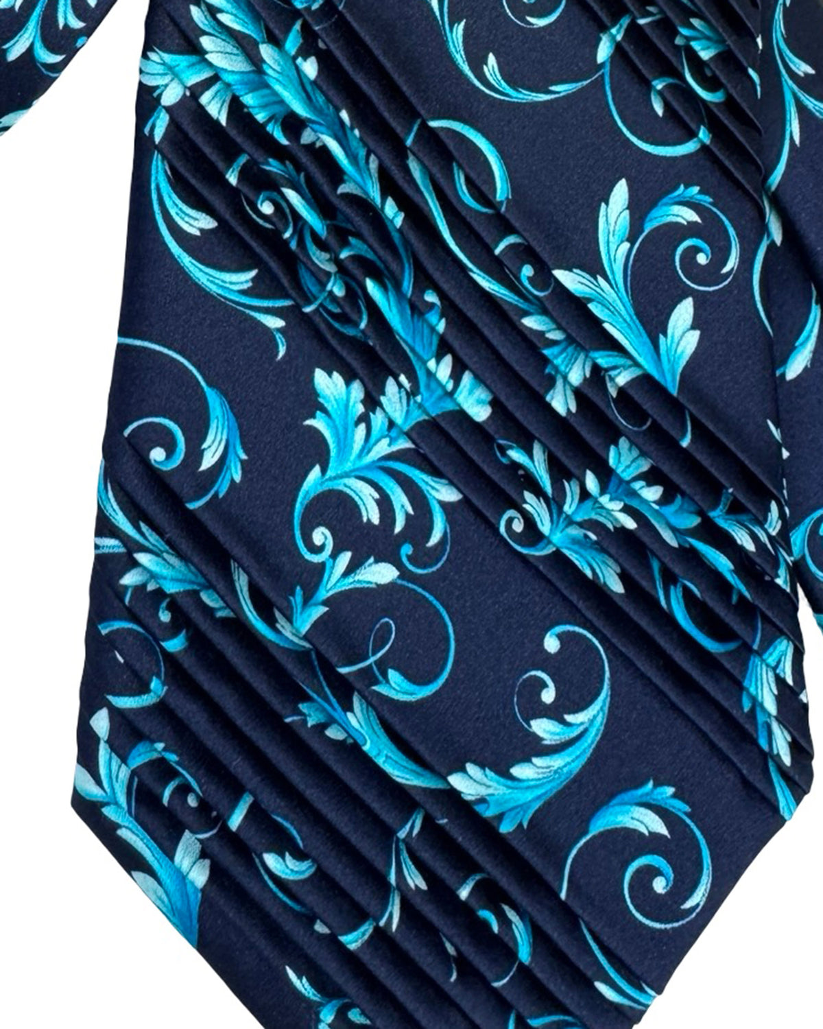 Vitaliano Pancaldi Pleated Silk Tie Midnight Blue Aqua Baroque